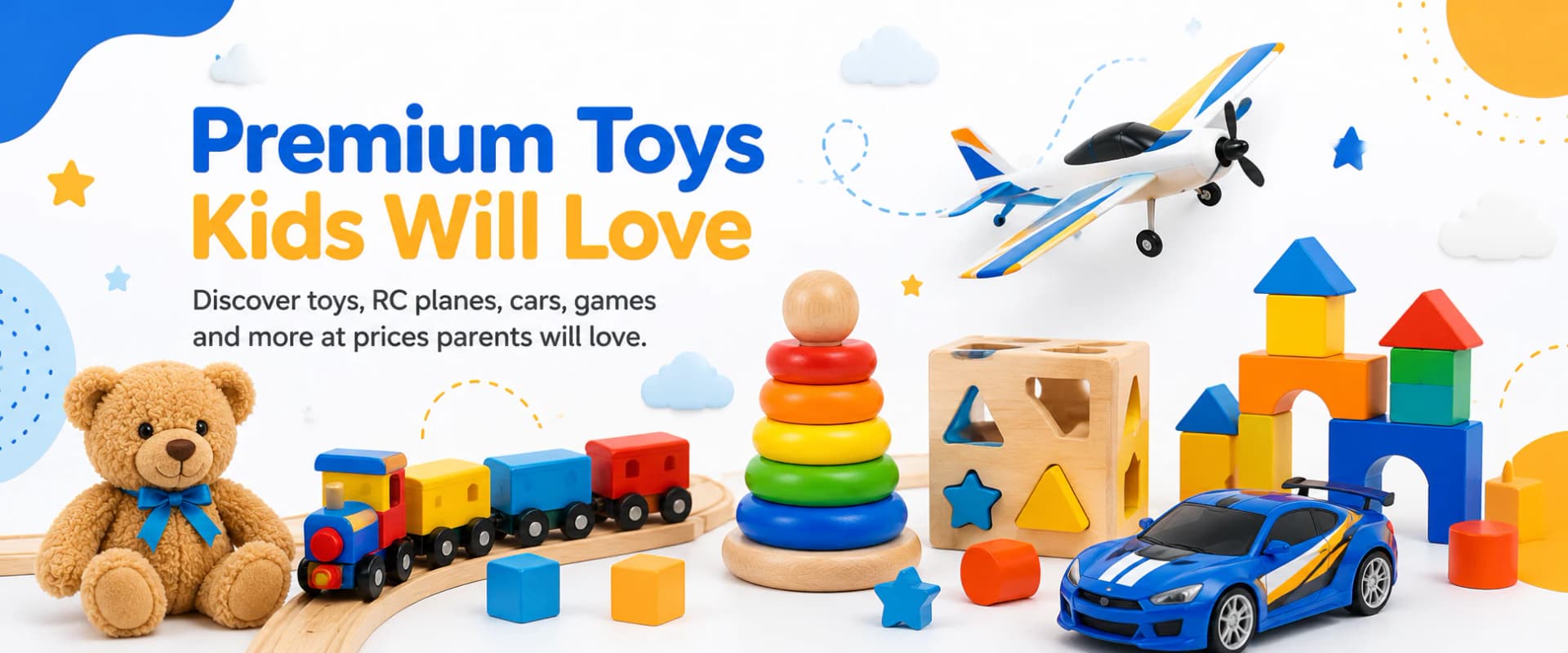Premium toys kids will love, including an RC plane, car, train and building toys