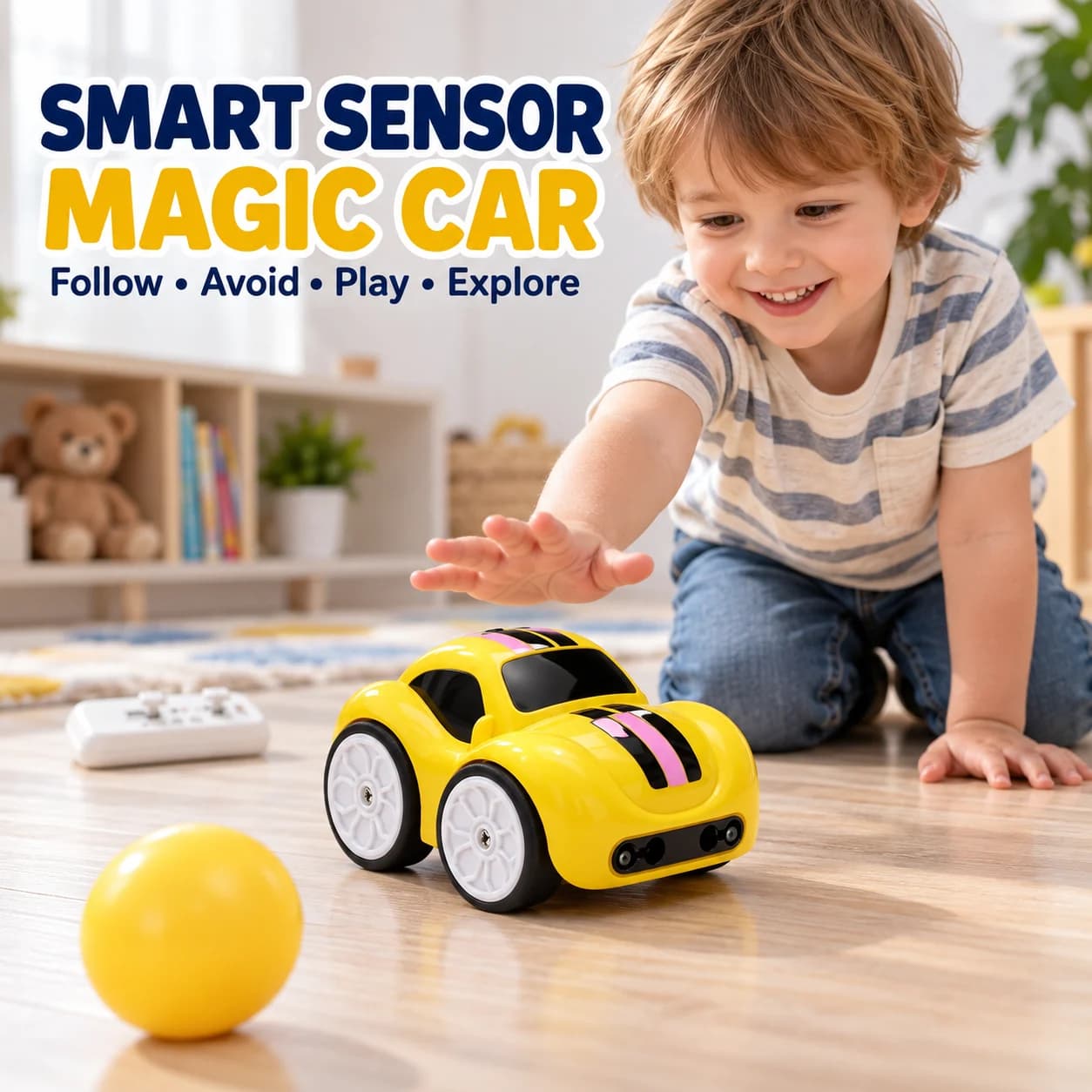 Yellow CX-001 smart induction car with remote controller and ball